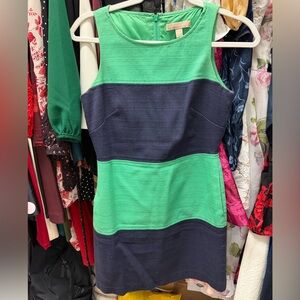 Banana Republic green and navy blue color-block sleeveless sheath dress 0P